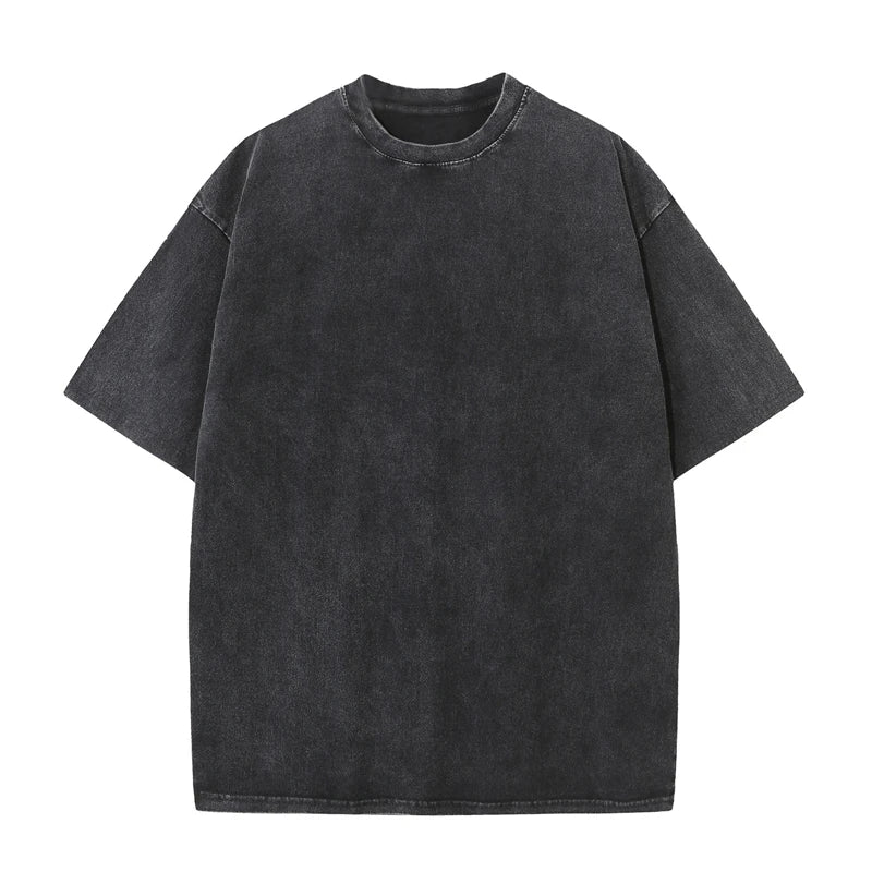 Washed Vintage T-Shirts Men's Street Hip Hop Retro Punk T Shirt Harajuku Casual 250gsm Cotton Short Sleeve Acid Wash TShirts Top