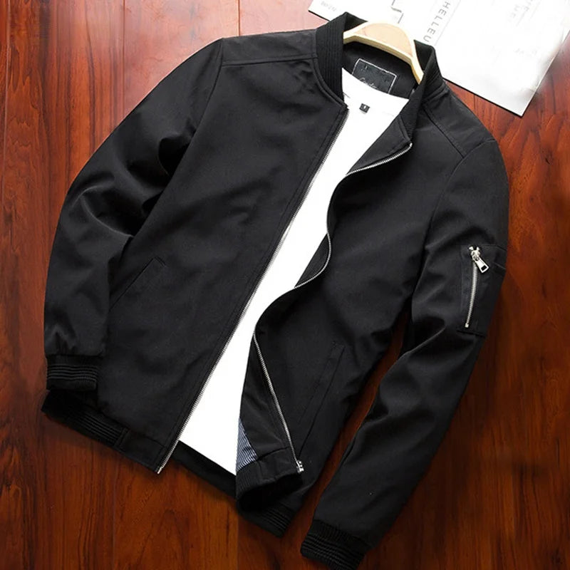 Men Bomber Jacket Thin Slim Long Sleeve
