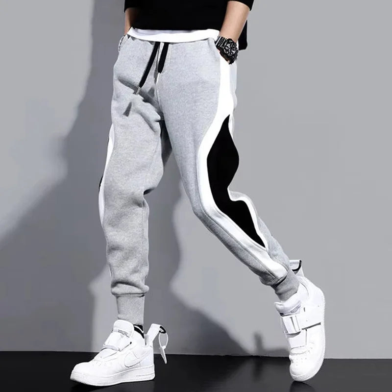 Autumn Men's Wide Loose Casual Pants Mens Patchwork Nine-point Sports Elastic Rope Breathable Tie-foot Trousers