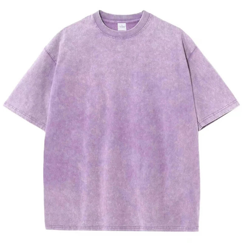 Washed Vintage T-Shirts Men's Street Hip Hop Retro Punk T Shirt Harajuku Casual 250gsm Cotton Short Sleeve Acid Wash TShirts Top