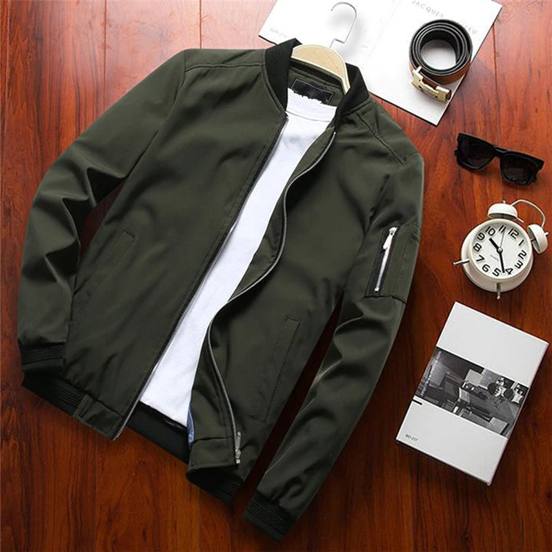 Men Bomber Jacket Thin Slim Long Sleeve