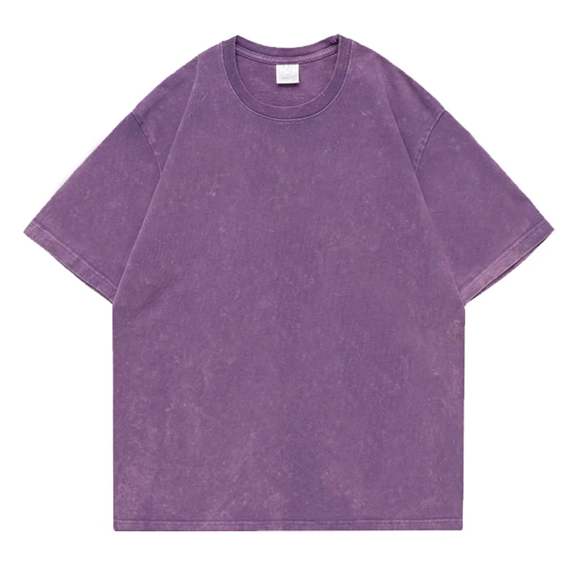 Washed Vintage T-Shirts Men's Street Hip Hop Retro Punk T Shirt Harajuku Casual 250gsm Cotton Short Sleeve Acid Wash TShirts Top