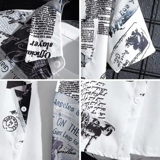 Summer short sleeved shirt men's thin style graffiti printed Hong Kong style trendy clothing beach floral loose half sleeved shi