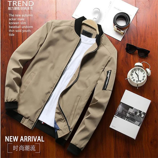 Men Bomber Jacket Thin Slim Long Sleeve