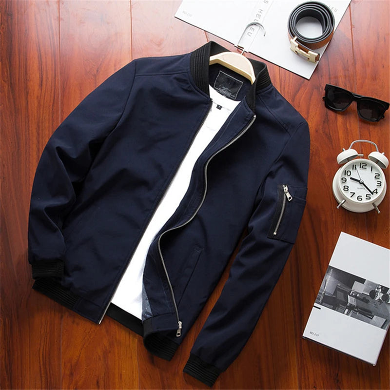 Men Bomber Jacket Thin Slim Long Sleeve