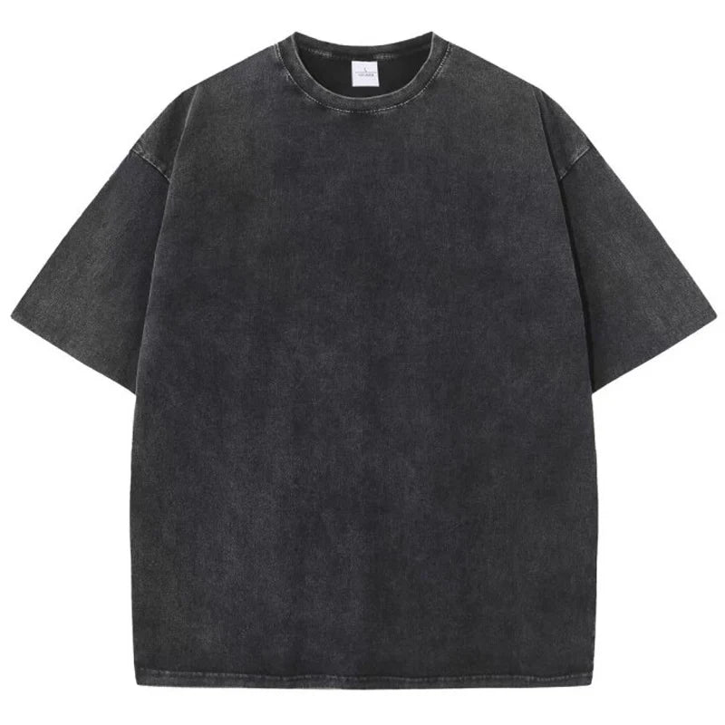 Washed Vintage T-Shirts Men's Street Hip Hop Retro Punk T Shirt Harajuku Casual 250gsm Cotton Short Sleeve Acid Wash TShirts Top