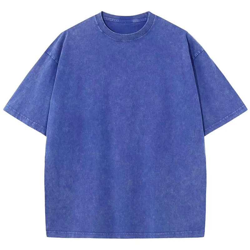 Washed Vintage T-Shirts Men's Street Hip Hop Retro Punk T Shirt Harajuku Casual 250gsm Cotton Short Sleeve Acid Wash TShirts Top