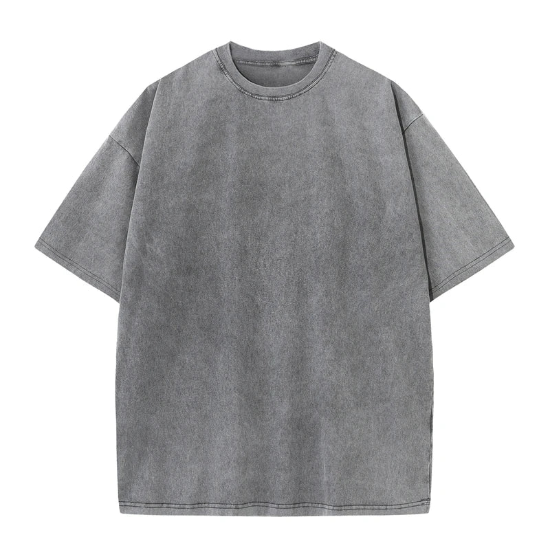 Washed Vintage T-Shirts Men's Street Hip Hop Retro Punk T Shirt Harajuku Casual 250gsm Cotton Short Sleeve Acid Wash TShirts Top