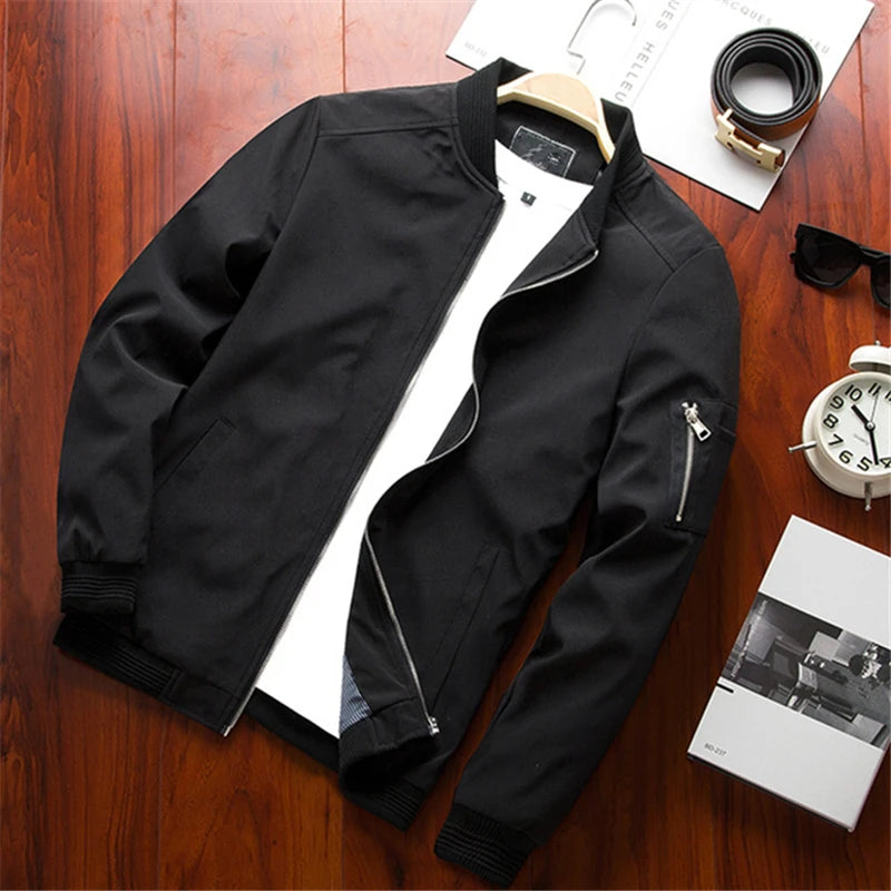 Men Bomber Jacket Thin Slim Long Sleeve