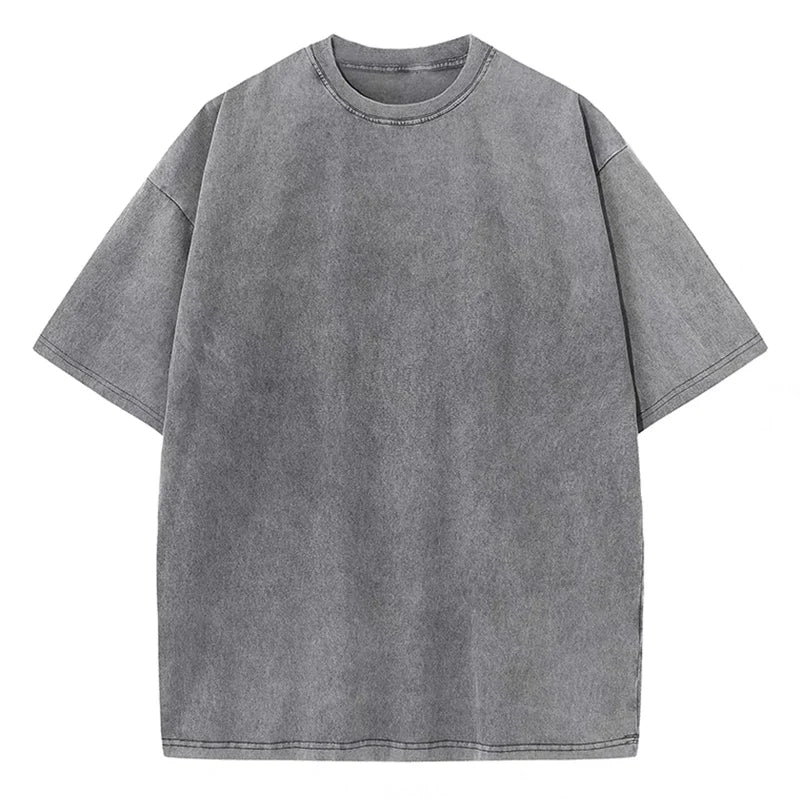 Washed Vintage T-Shirts Men's Street Hip Hop Retro Punk T Shirt Harajuku Casual 250gsm Cotton Short Sleeve Acid Wash TShirts Top