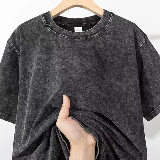 Washed Vintage T-Shirts Men's Street Hip Hop Retro Punk T Shirt Harajuku Casual 250gsm Cotton Short Sleeve Acid Wash TShirts Top