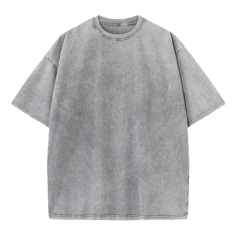 Washed Vintage T-Shirts Men's Street Hip Hop Retro Punk T Shirt Harajuku Casual 250gsm Cotton Short Sleeve Acid Wash TShirts Top