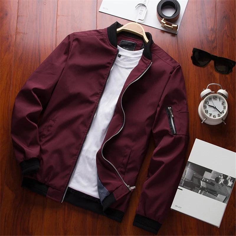Men Bomber Jacket Thin Slim Long Sleeve